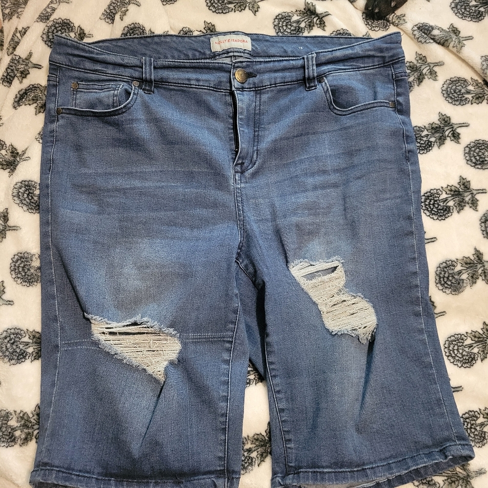 Blue Distressed Women's Bermuda Shorts